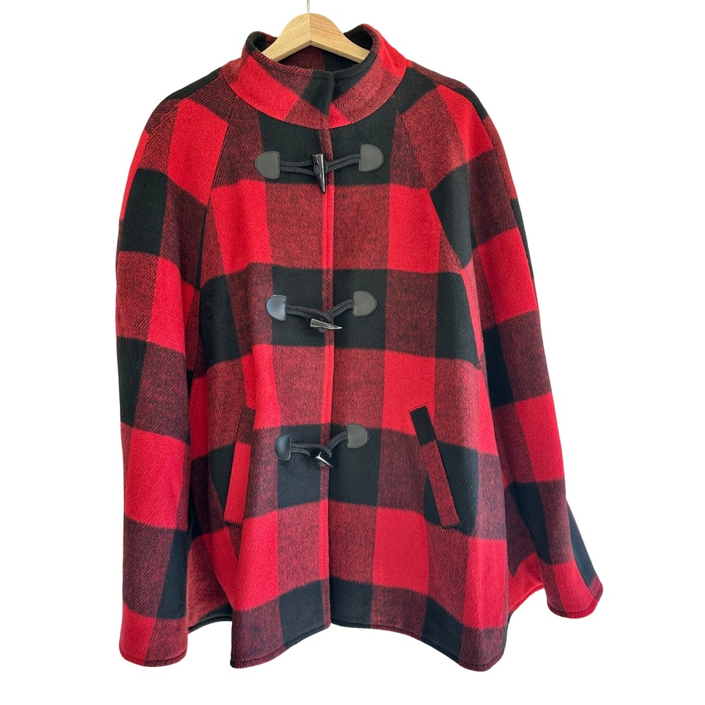 Weatherproof Vintage Cape Red Black‎ Buffalo Plaid Toggle Closure S/M Pockets